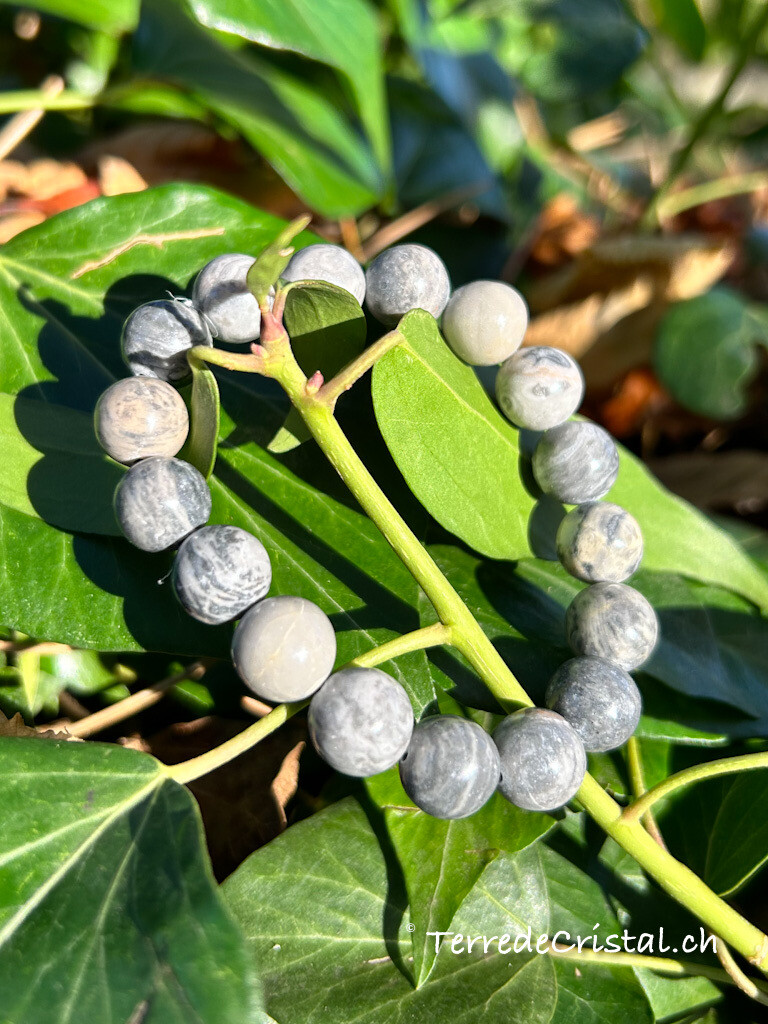 Bracelet en Jaspe feuille d’argent 10 mm