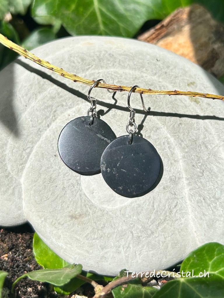 Boucles d’oreilles ronde en Shungite