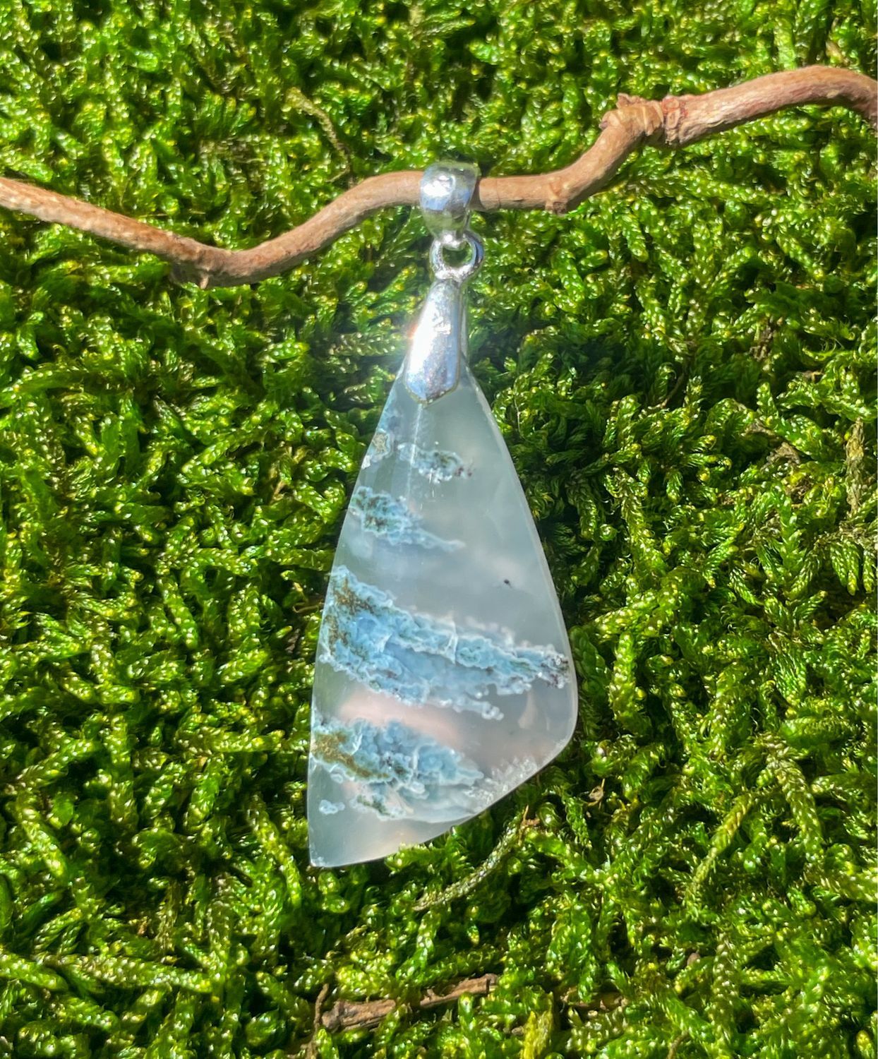 Pendentif en Agate mousse / Calcédoine violette