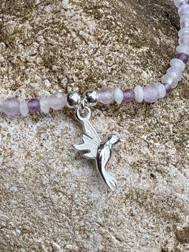 Bracelet  "Légèreté" | Améthyste & Pierre de Lune & Colibri