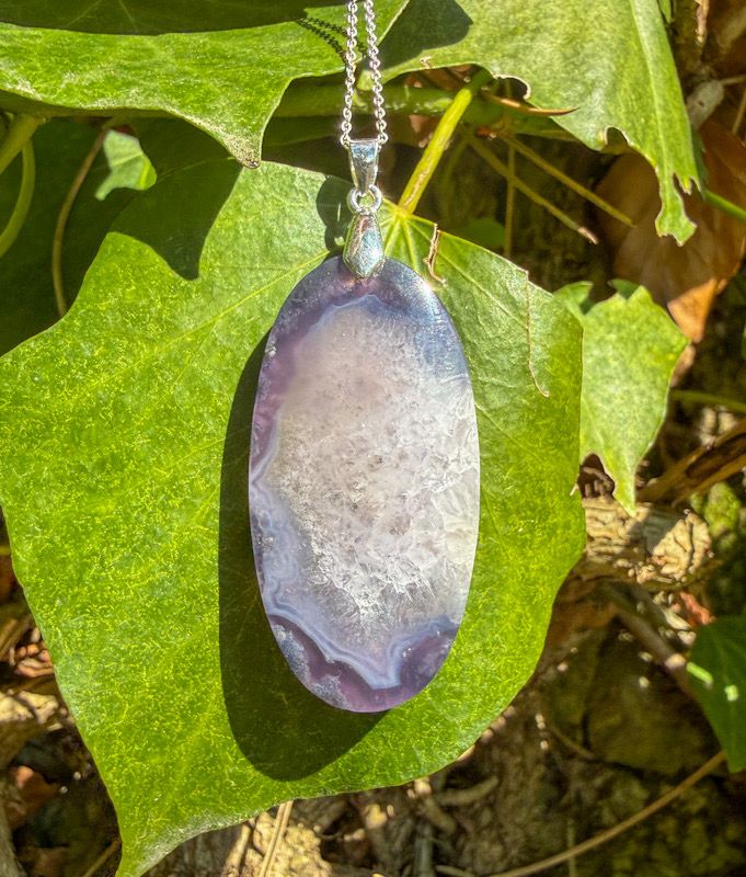 Pendentif en Agate mousse / Calcédoine violette