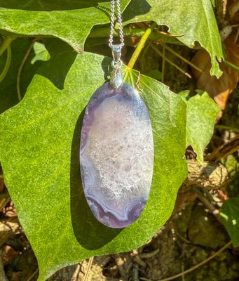 Pendentif en Agate mousse / Calcédoine violette