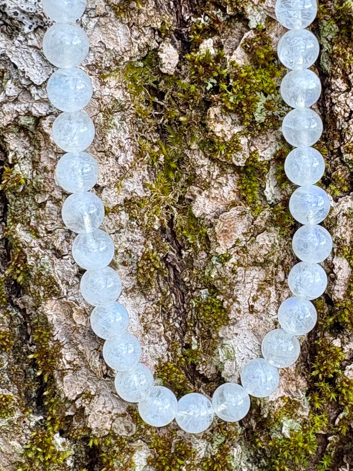 Collier en Pierre de lune blanche 6mm