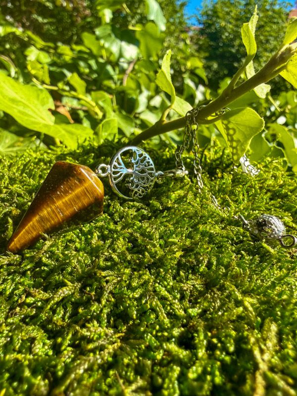 Pendule en Oeil de tigre avec arbre de vie