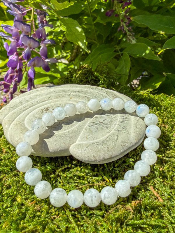 Bracelet en Pierre de lune blanche 8 mm