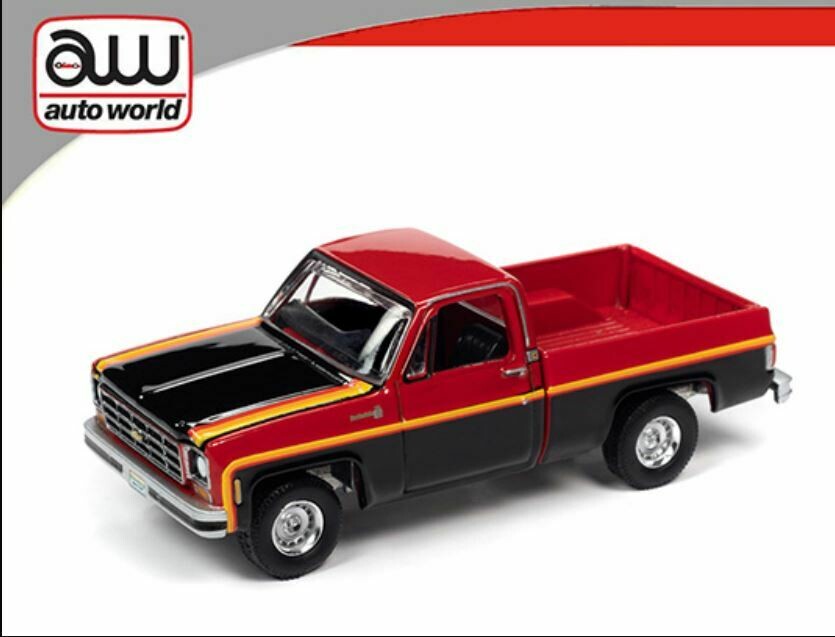 Auto World 1:64 Hemmings Motor News - 1979 Chevrolet Scottsdale - Two-Tone Red and Black with Yellow Pinstripes Auto World 1:64 Hemmings Motor News - 1979 Chevrolet Scottsdale - Two-Tone Red and Black with Yellow Pinstripes
