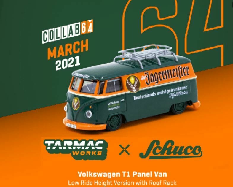 Schuco 1:64 Tarmac Exclusive Volkswagen T1 Panel Low Ride Height Jagermeister Schuco 1:64 Tarmac Exclusive Volkswagen T1 Panel Low Ride Height Jagermeister