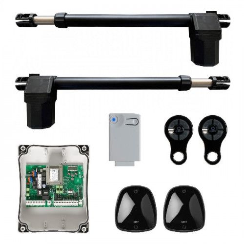 Zestaw do bram skrzydłowych 230V o skrzydle do 4 m, z centralą sterującą ze spowolnieniami.