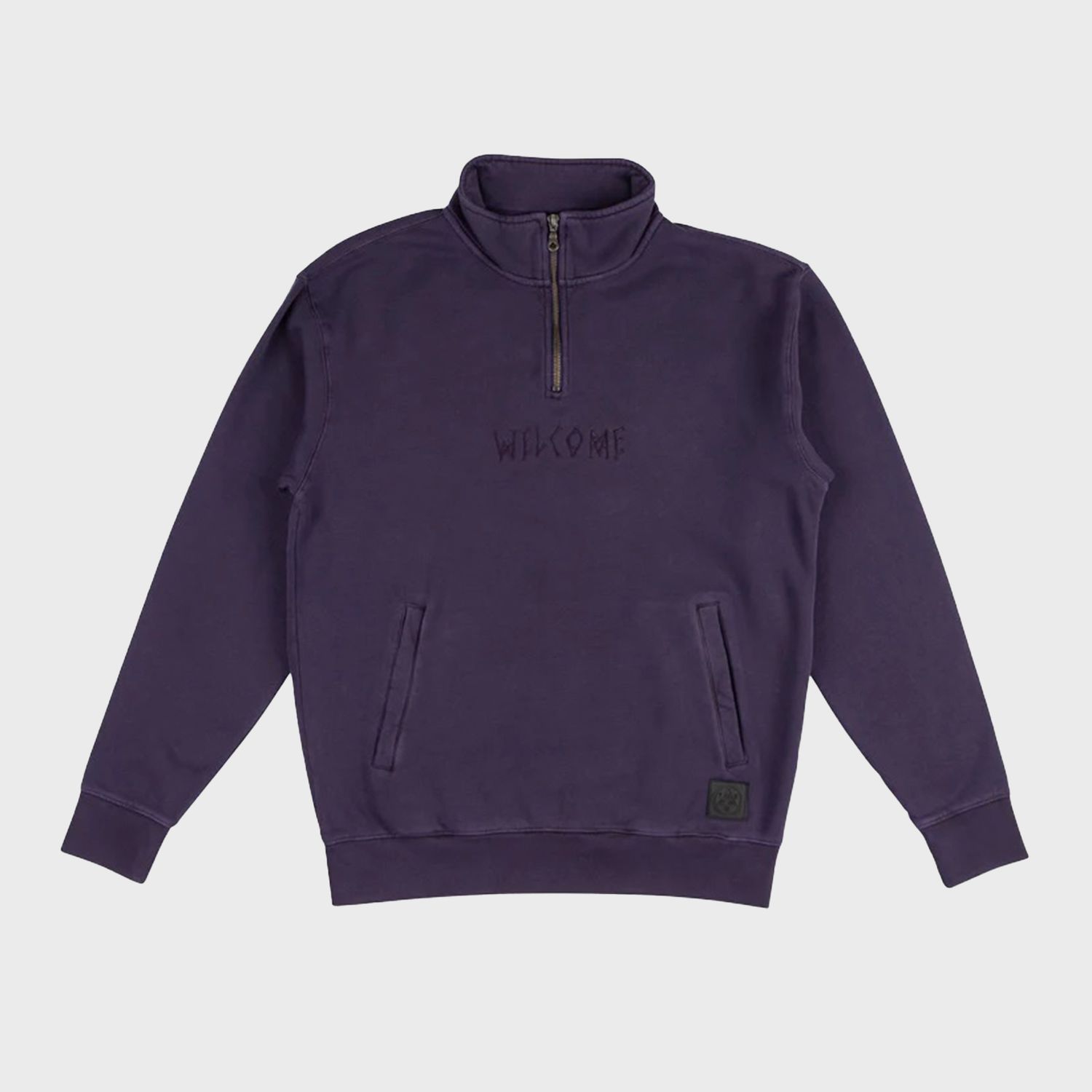 SCRAWL GARMENT-DYED MOCK NECK 1/4 ZIP FLEECE - EGGPLANT