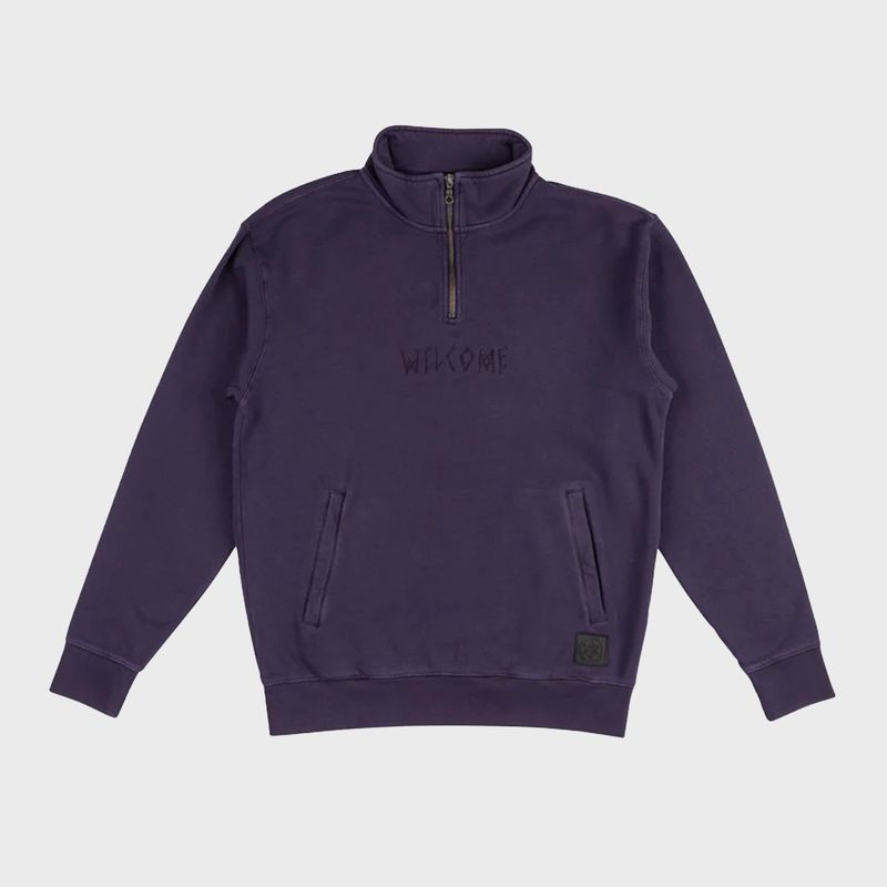 SCRAWL GARMENT-DYED MOCK NECK 1/4 ZIP FLEECE - EGGPLANT