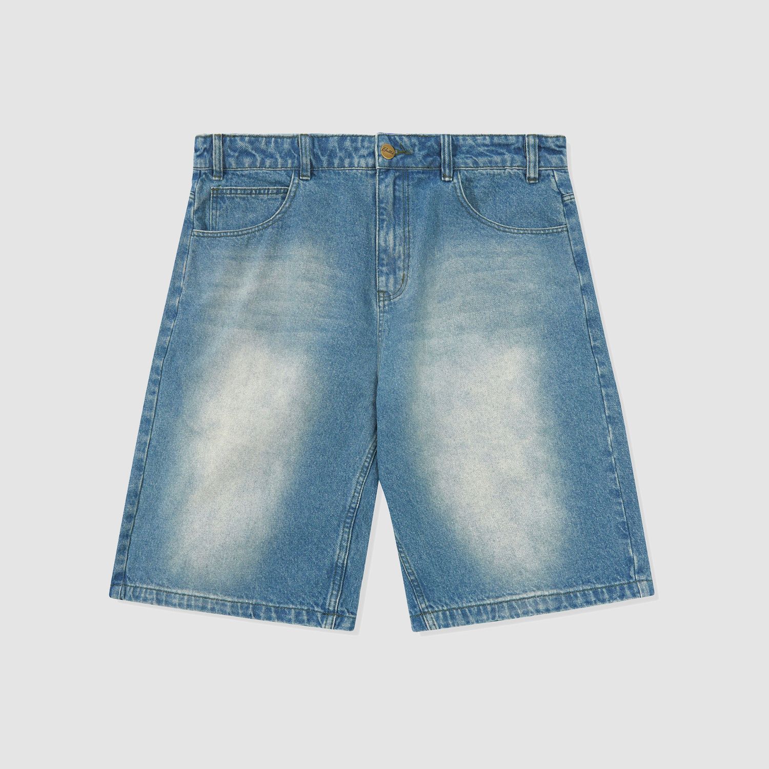 Warped Denim Shorts Washed Mid Blue