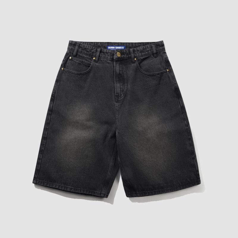 Baggy Denim Shorts Distressed Black