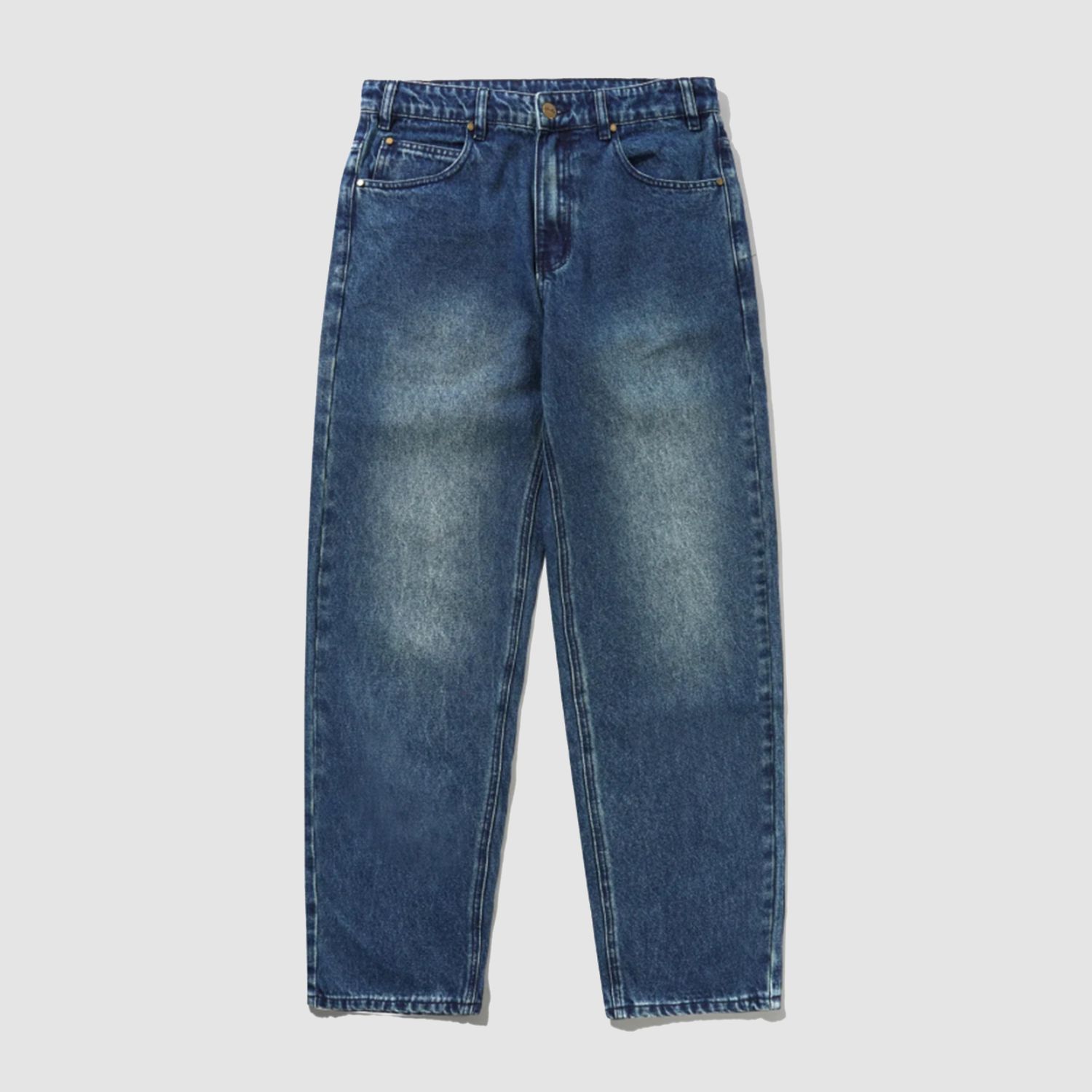 Straight Leg Denim Jeans Distressed Indigo