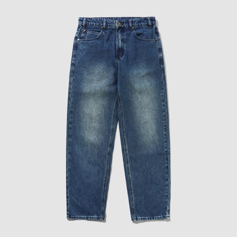 Straight Leg Denim Jeans Distressed Indigo