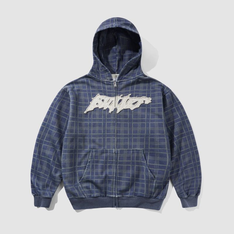Amplify Zip-Thru Hoodie Washed Navy Plaid