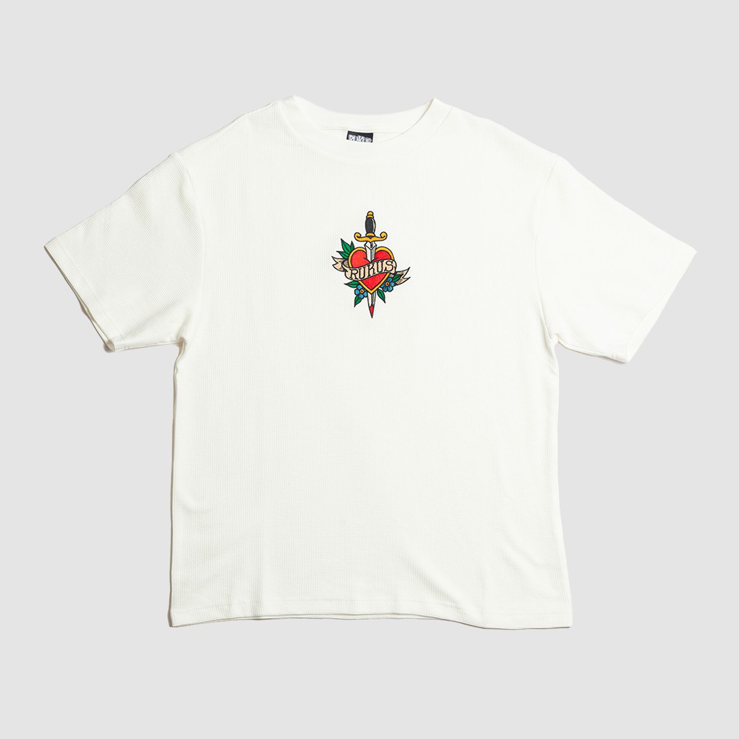 Traditional Heart Waffle Knit Tee White