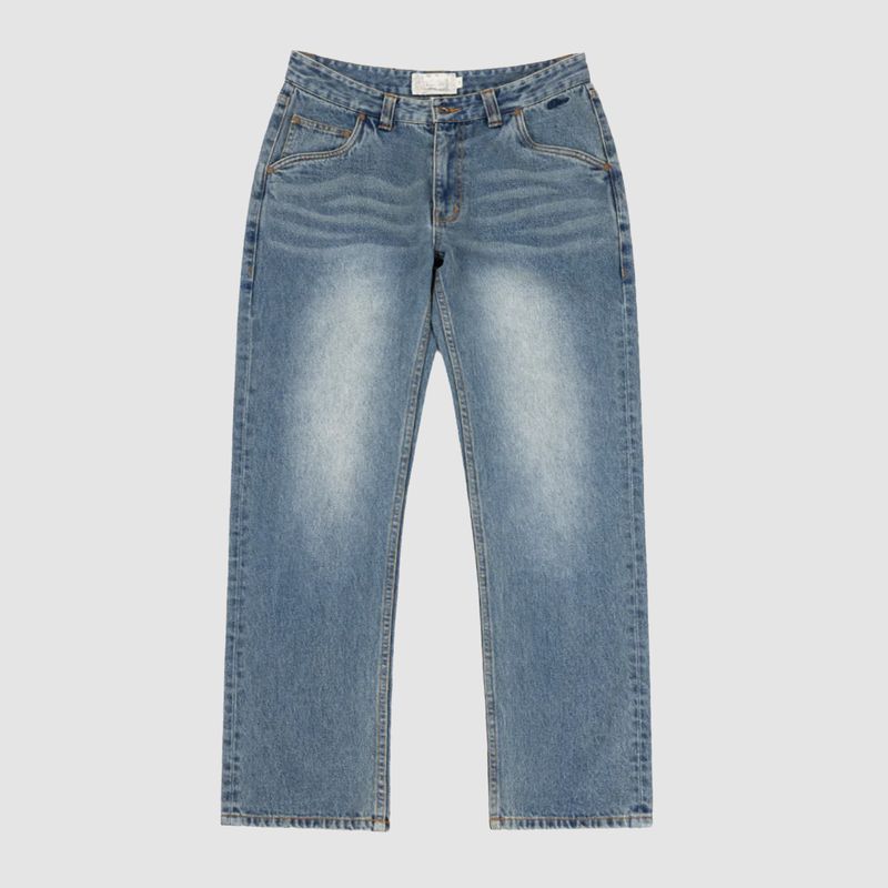 Straight Denim Pants Sandblasted Indigo