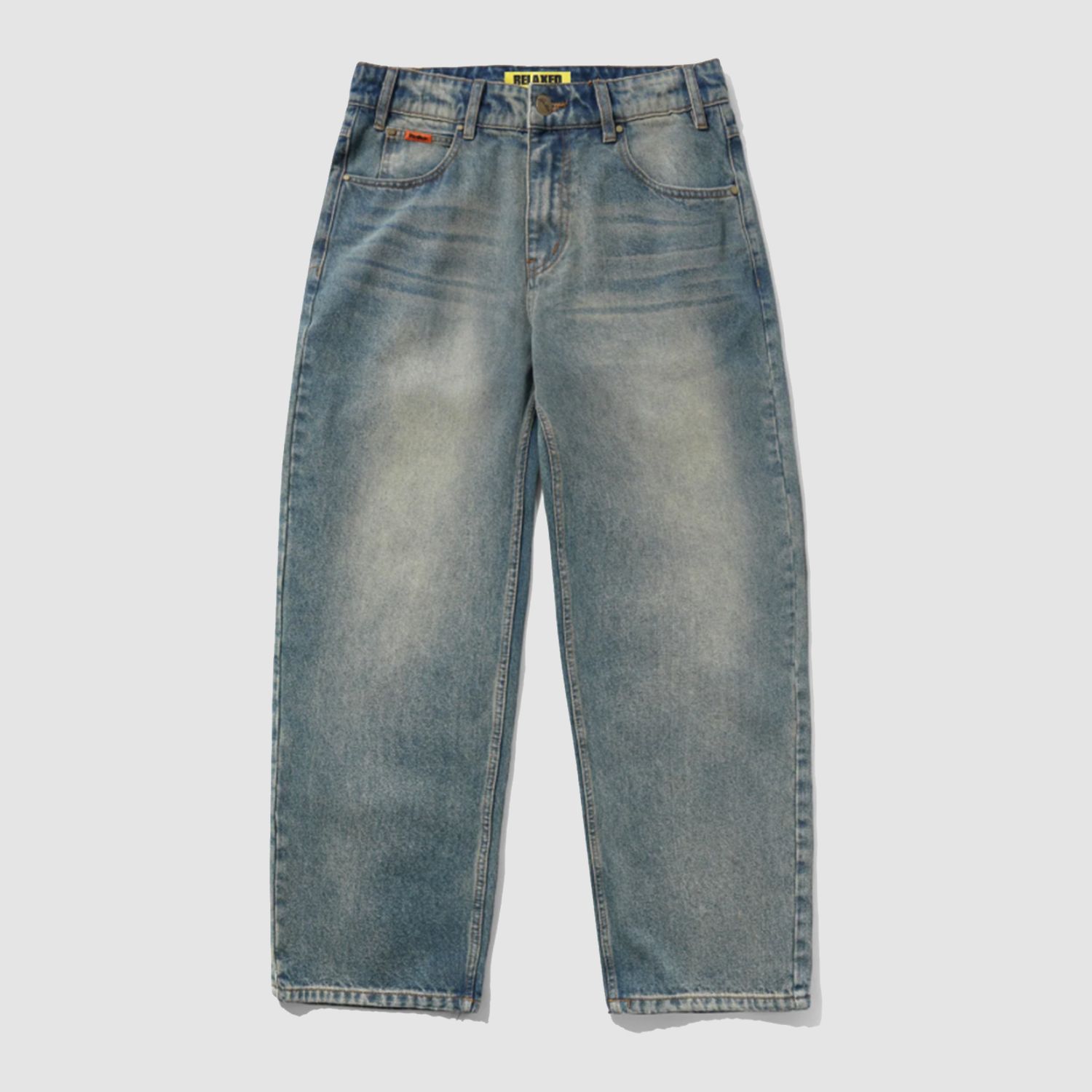 Relaxed Denim Jeans Distressed Mid Blue