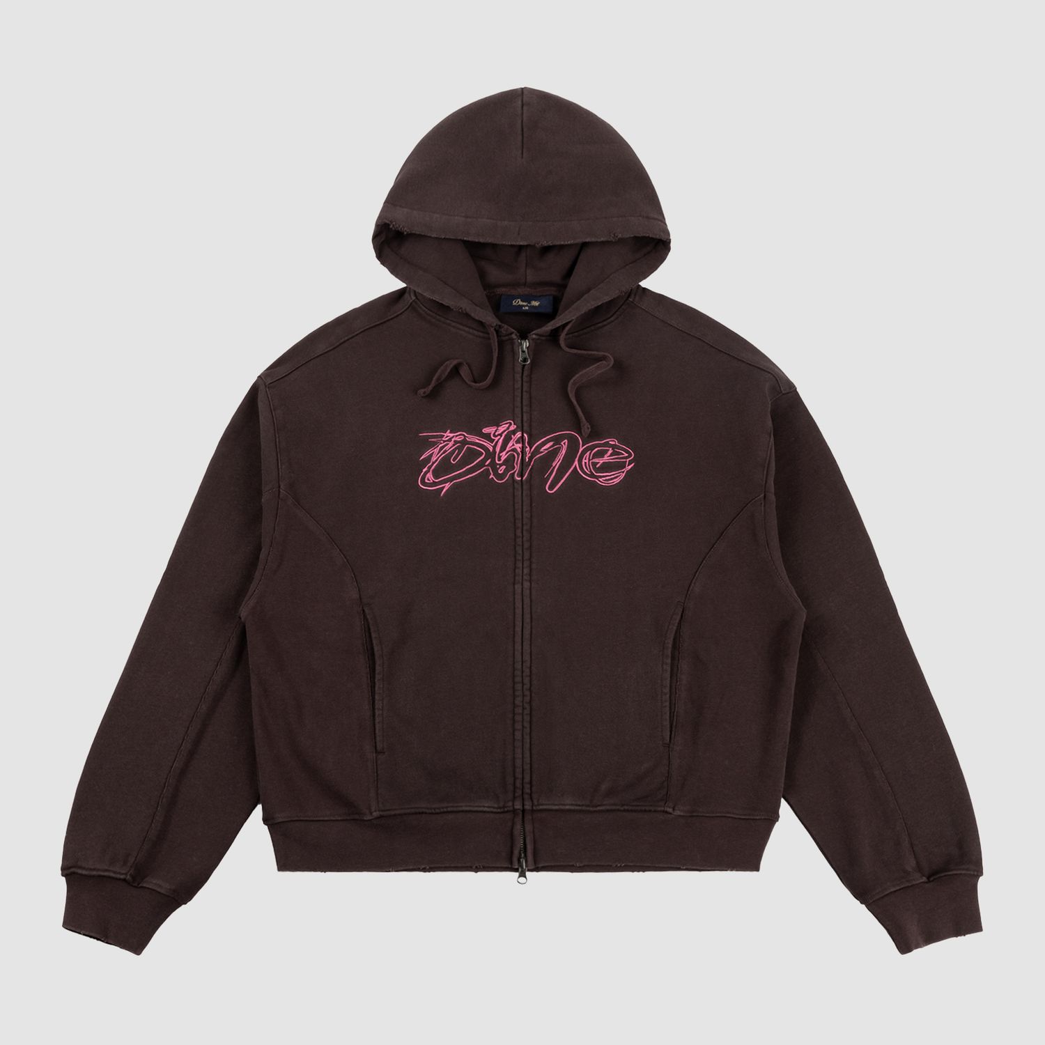 Distressed Terry Zip Hoodie Acid Brown