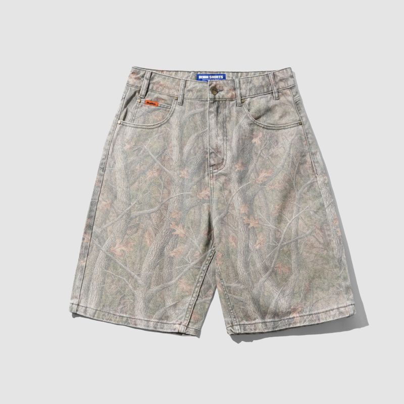 Baggy Denim Shorts Forest Camo