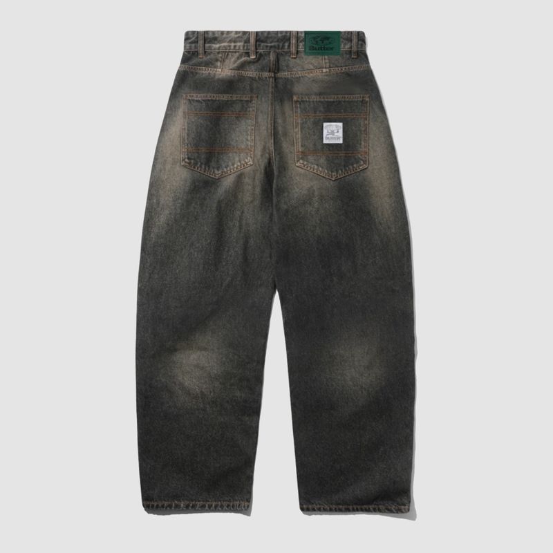 Wide Cut Denim Jeans Faded Brown Wash