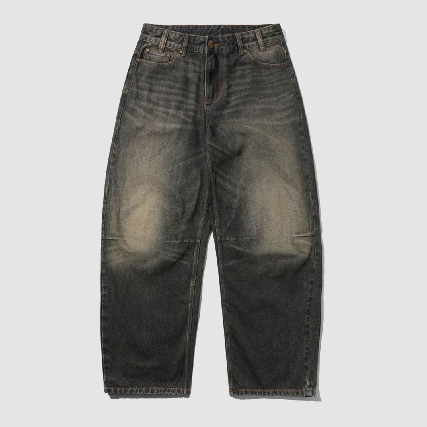Wide Cut Denim Jeans Faded Brown Wash