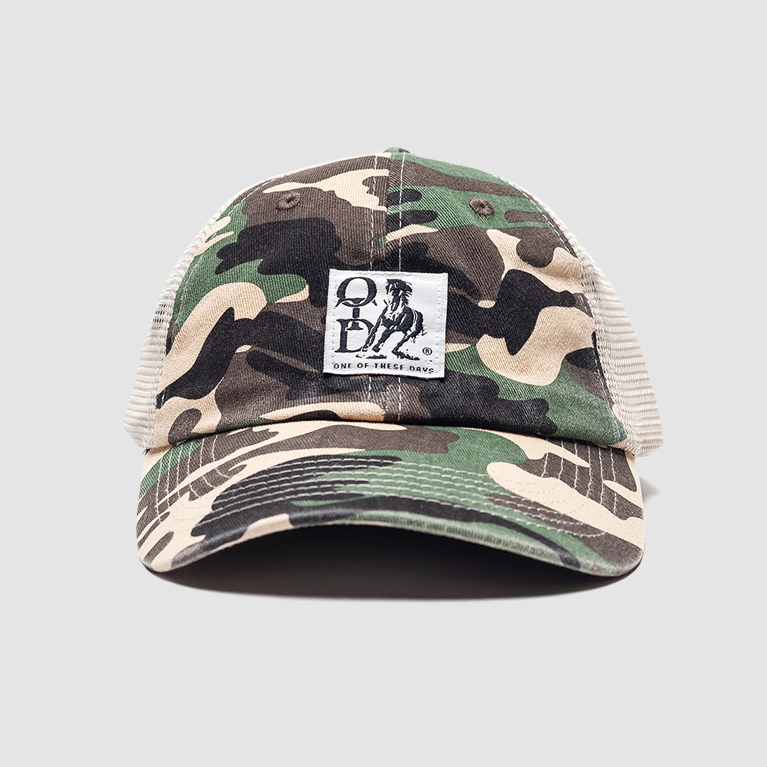 Woven Label Trucker Hat Desert Camo