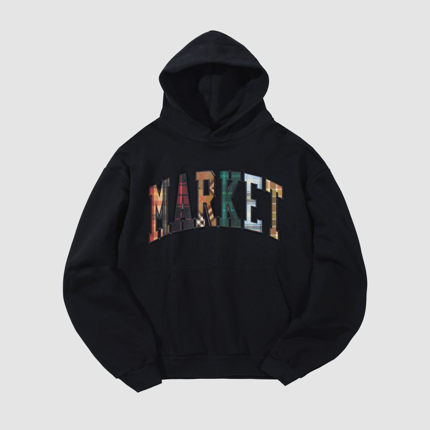 Plaid Applique Arc Hoodie Black