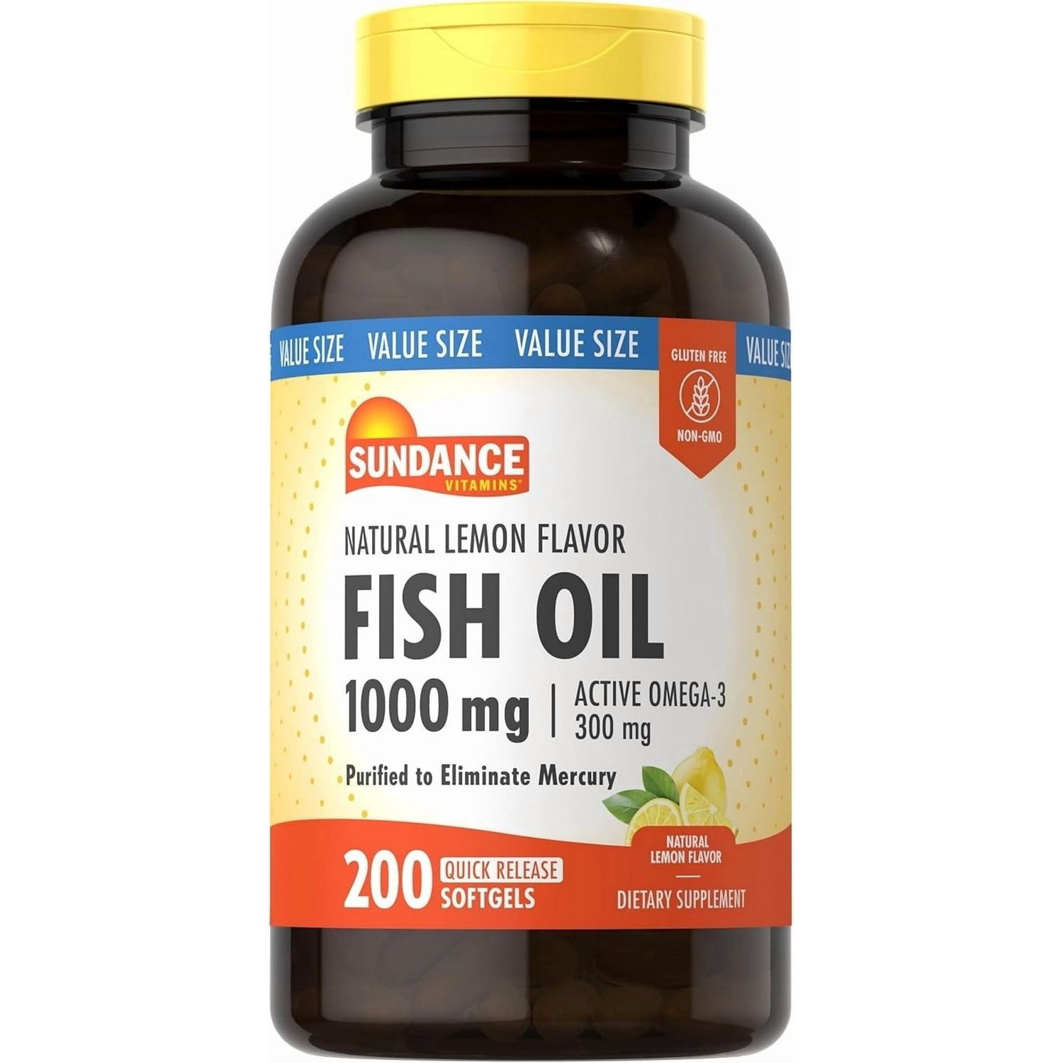 Fish Oil 1000mg/300mg Omega(lemon flavor), Size: 200softgels