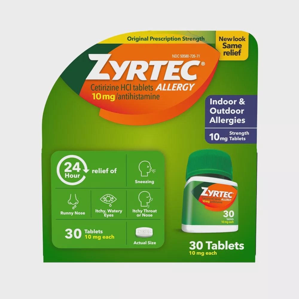 Zyrtec Cetirizine HCl tablets 10mg, Count: 30ct