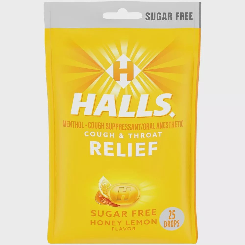 Halls Cough &amp; Throat Sugar Free Honey Lemon 25ct