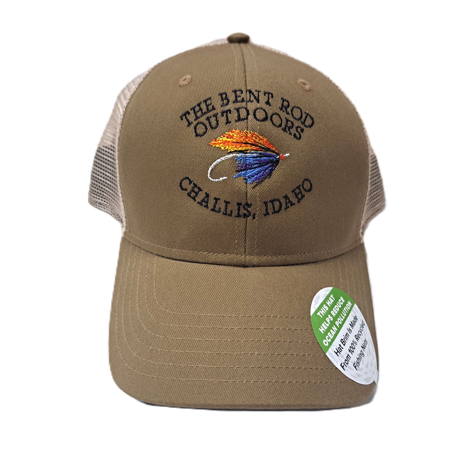 The Bent Rod Outdoors Logo Orvis Trucker Hat Three Flies Khaki