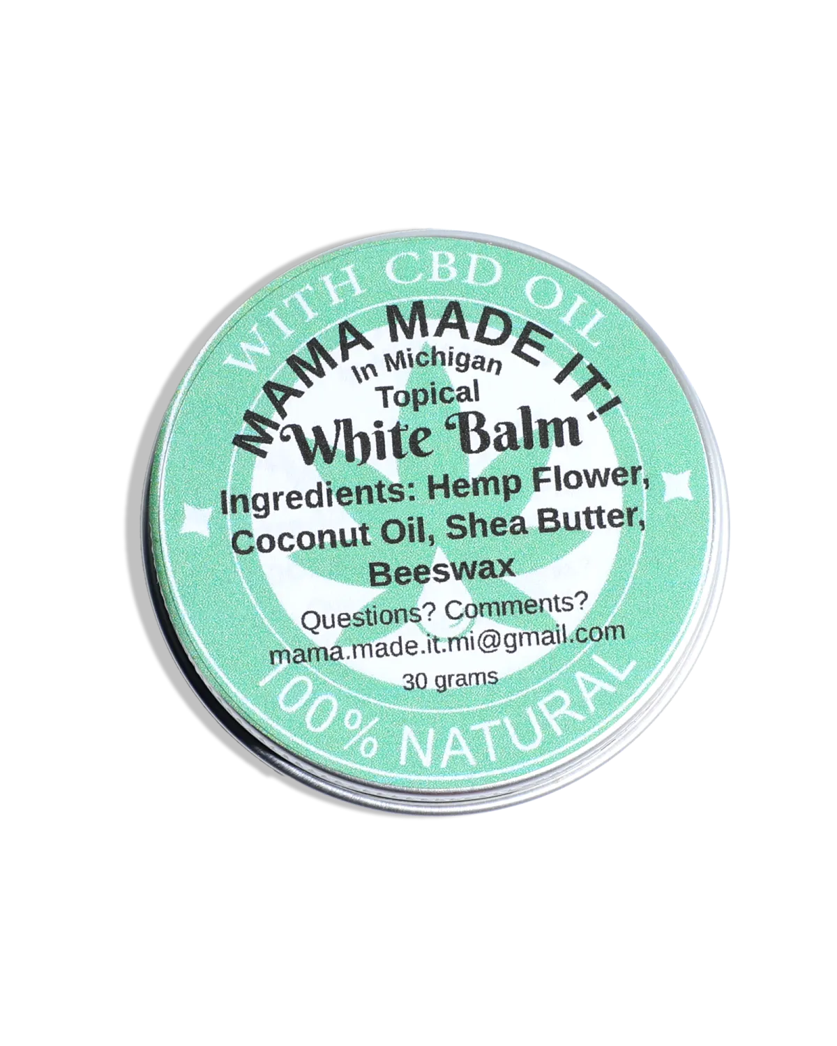 Mama made it White Balm tin closed