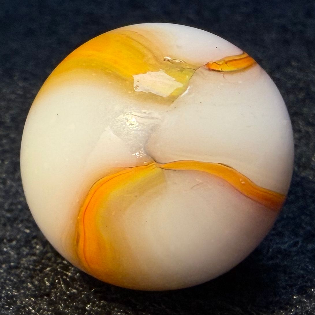 PELTIER GLASS CO. Citrus Woody Marble. Glassy Translucent Base.  .675"