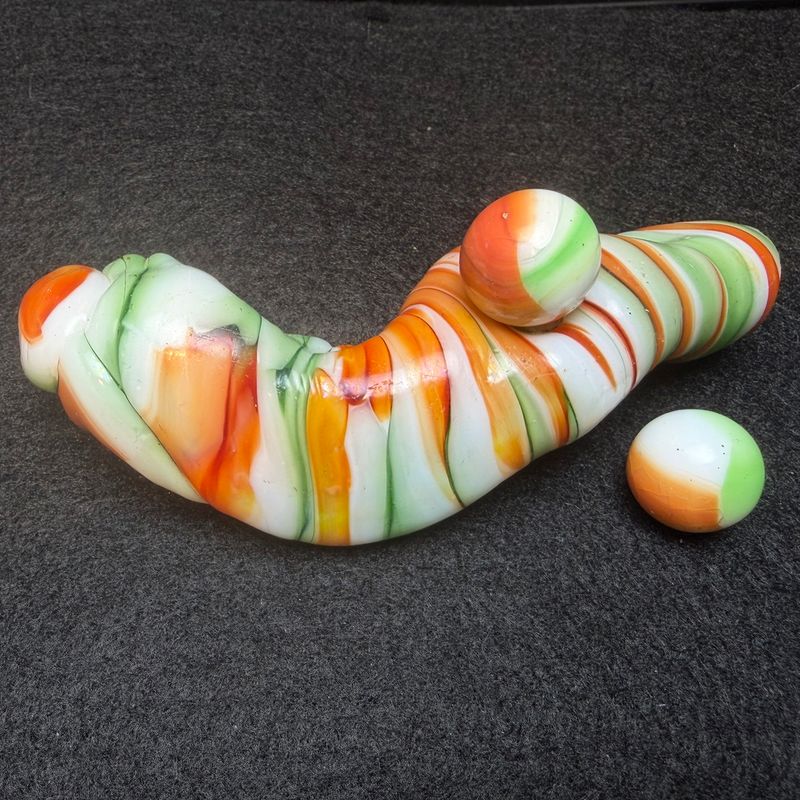 MARBLE KING, Glass Cullet and 2 Dug MK Marbles. Display Ready.