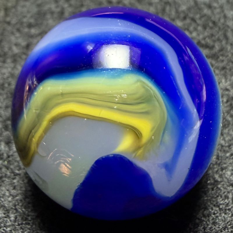 AKRO AGATE, Blue Egg Yolk Shooter Marble, 31/32” Vintage