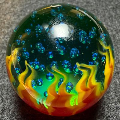 STEVE WILLIS ART GLASS, Fire & Ice 🔥🥶 Marble, WAG Signed, HTF
