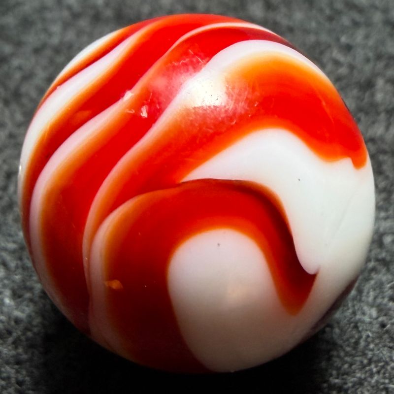 ALLEY AGATE, Red Flame Swirl Marble, 3/4" Shooter, Wet Mint #102