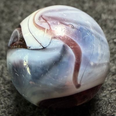 MFC Early Slag Marble – 5/8” – White Base with Purple – Vintage