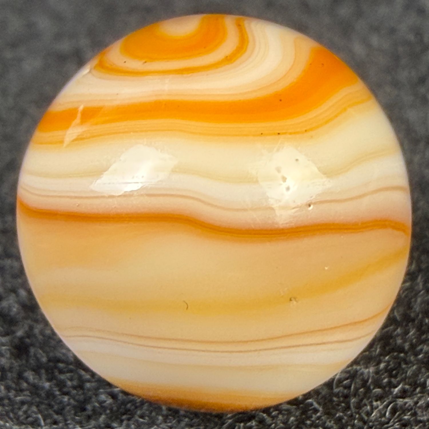 CHRISTENSEN AGATE CO. Two-Seam Striped Opaque Marble, Orange & White, 5/8", NM+ (8.9)