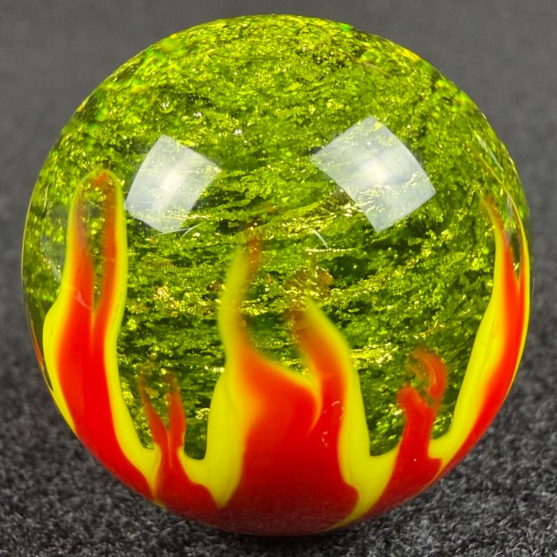 STEVE WILLIS ART GLASS, Fire & Ice 🔥🥶 Marble, Signed, (1.156"), Mint
