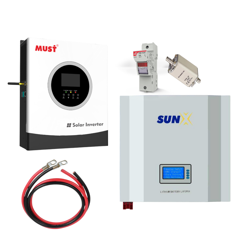 3.6kW MUST 24V Inverter | 2.56kWh SunX 100Ah Lithium Battery Combo