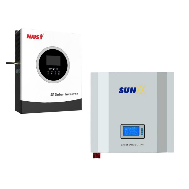3.6kW MUST 24V Inverter | 2.56kWh SunX 100Ah Lithium Battery Combo