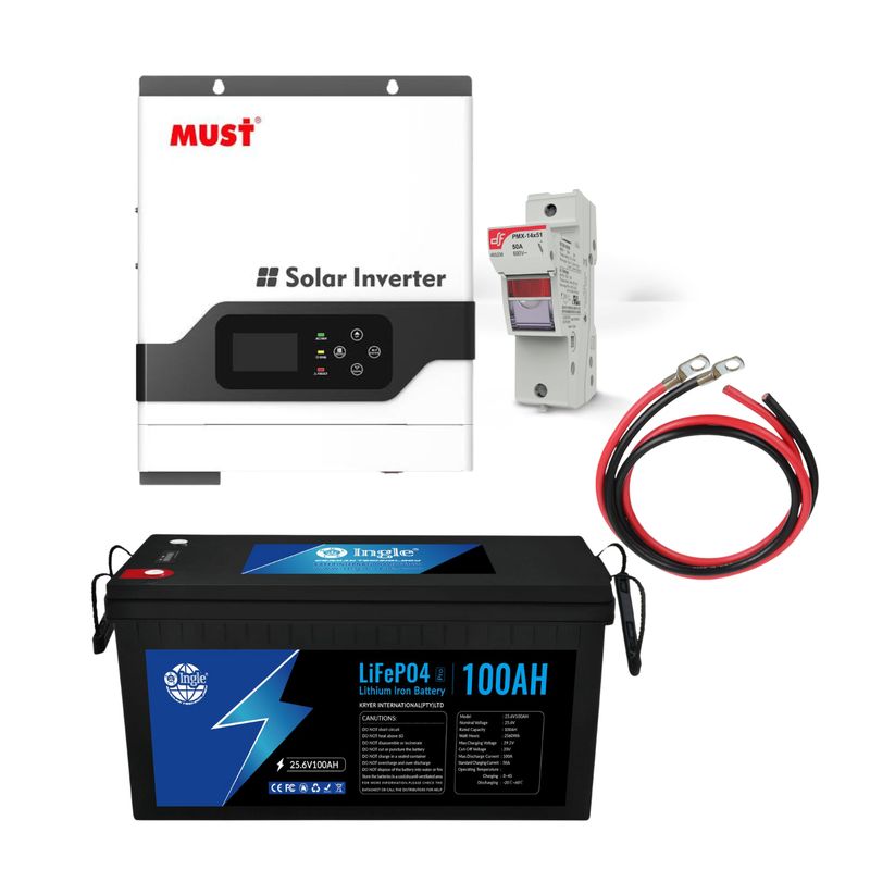 3kW Must Hybrid Inverter &amp; 2.56kWh Ingle Lithium Ion Battery (100Ah)
