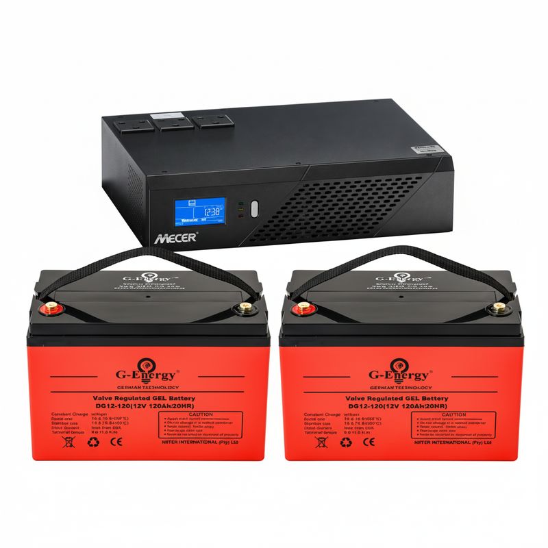 1440W Mecer 2400VA Inverter and 2 x 100Ah AGM Battery Backup Combo