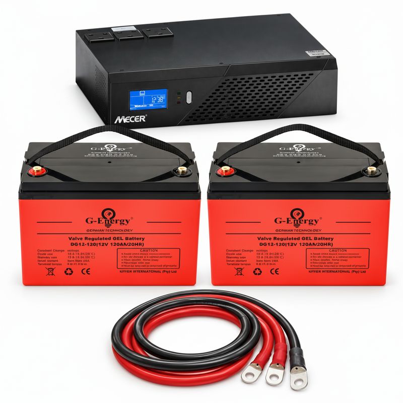 1440W Mecer 2400VA Inverter and 2 x 100Ah AGM Battery Backup Combo