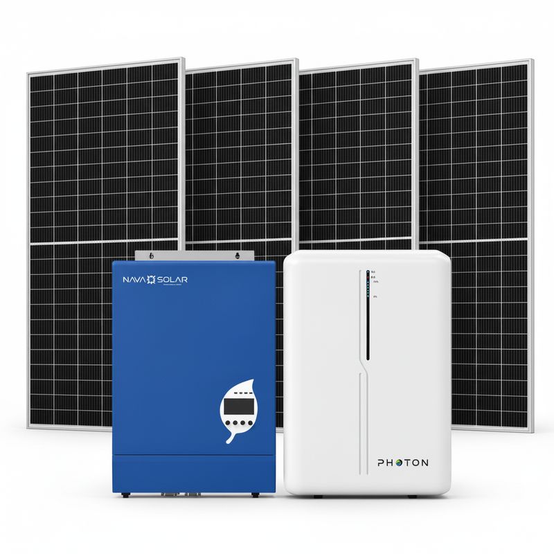 Navasolar 5kW Inverter 48V | 5.12kWh Photon Lithium Battery | 4 x 550W Solar Panels | Solar Power System