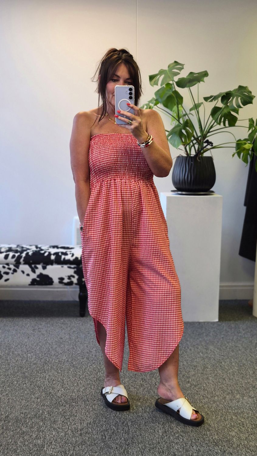 Gingham Bandeau jumpsuit - Red