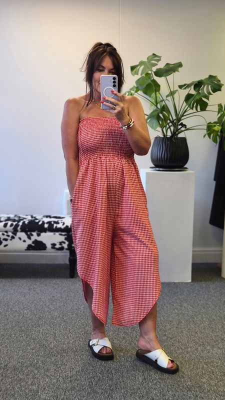 Gingham Bandeau jumpsuit - red