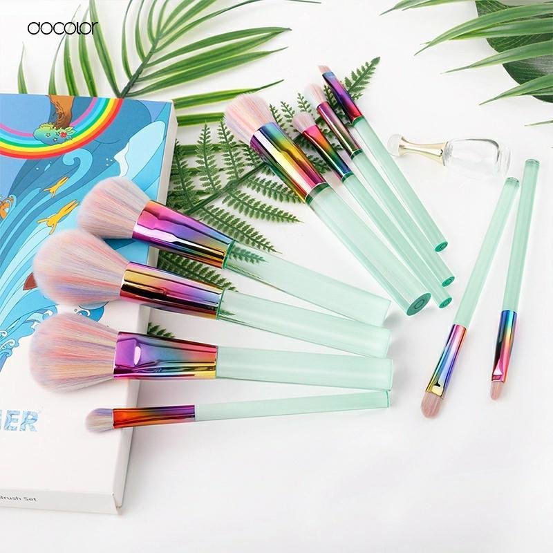 Docolor New 10PCS Makeup brushes Set Light Green Transparent